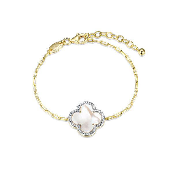 Elegant Bracelet with Genuine Pearl Clover Design