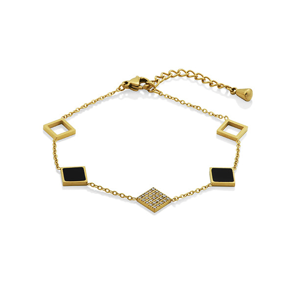 Elegant Black Enamel Station CZ Bracelet