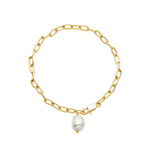 Elegant & Durable Jewelry Gold Link Bracelet with Fresh Water Pearl
