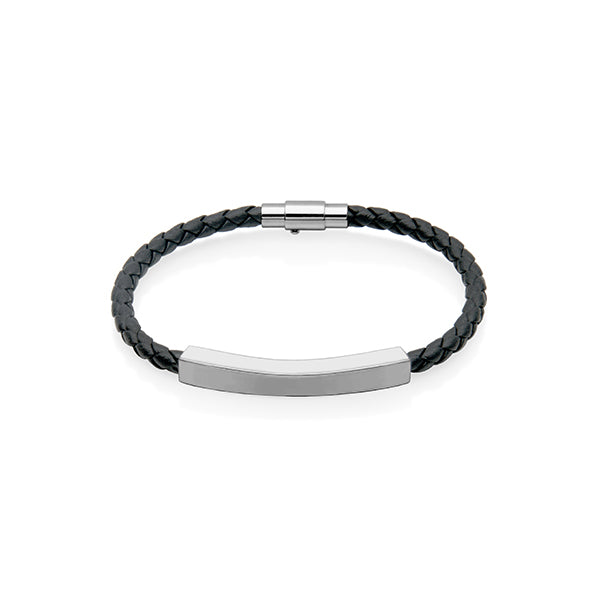 CJ Steelx Braided Leather ID Bracelet - Black