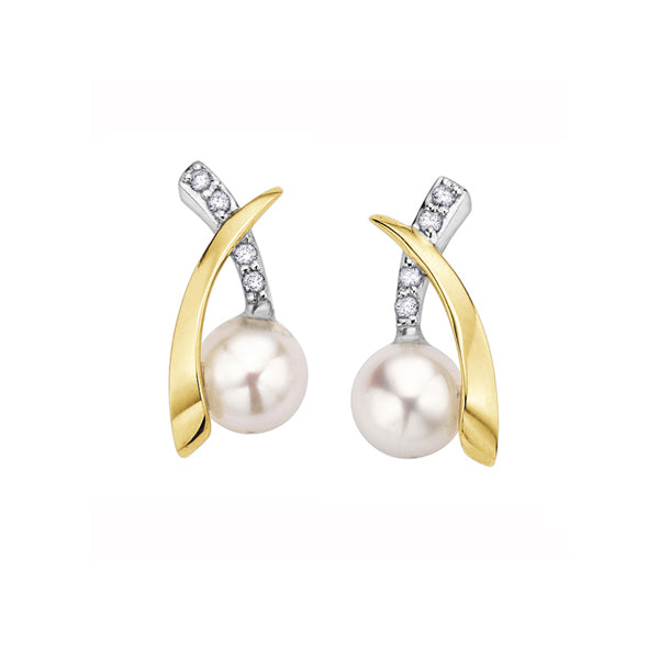 5mm Pearl and Diamond Accent Stud Earrings in 10K White and Yellow Gold (0.04 CT. T.W.)