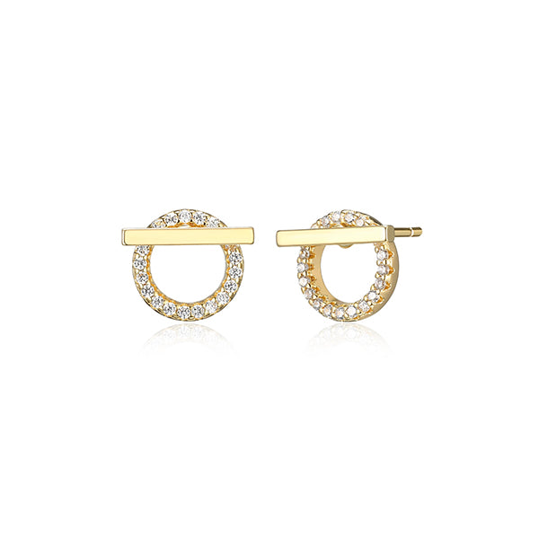Diamondlite Cubic Zirconia 2-in-1 Bar and Circle Stud Earrings - Gold