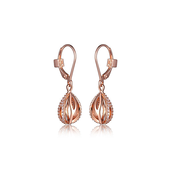 ELLE "Moon Shadow" Sterling Silver Cubic Zirconia Cage Teardrop Leverback Earrings - Rose Gold
