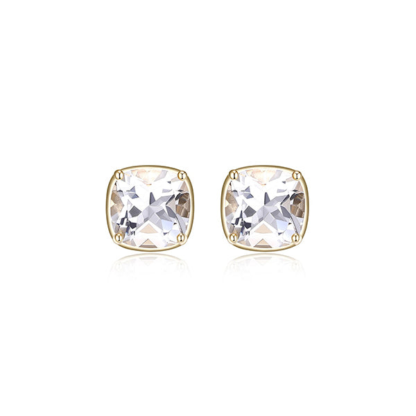 ELLE "Marble" Clear Quartz Cushion Cut Stud Earrings - Gold