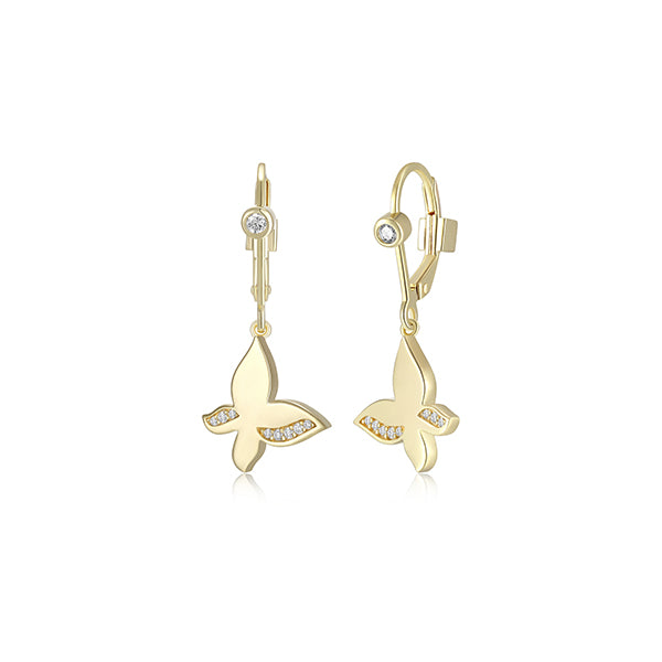 ELLE "Motif" Butterfly with Cubic Zirconia Dangle Earrings - Gold