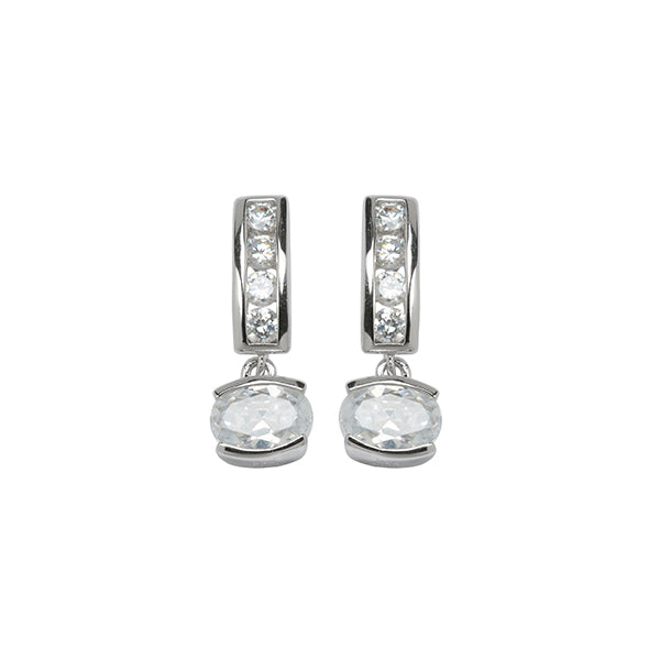 ELLE "Core Essentials " Sterling Silver Oval Drop Cubic Zirconia Earrings - Silver
