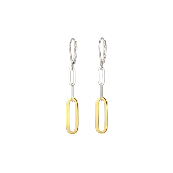 Charles Garnier Sterling Silver "PAPERCLIP" Oval Link Dangle Earrings - Gold and Silver