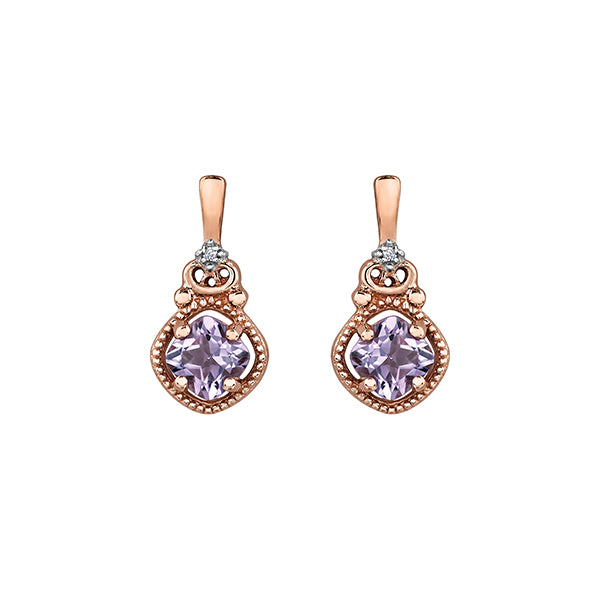 Diamond and Amethyst Earrings in 10K Rose Gold (0.005 CT. T.W.) - Rose Gold and Pink