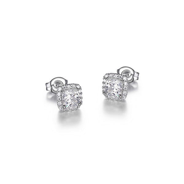Diamondlite Cubic Zirconia 4mm Square Halo Stud Earrings - Silver
