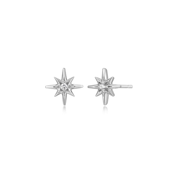 Goddess Diamondlite Cubic Zirconia North Star Stud Earrings - Silver