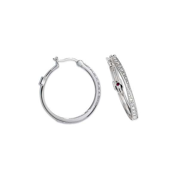 ELLE "Hoops" Sterling Silver Twisted Cubic Zirconia 28mm Hoop Earrings - Silver