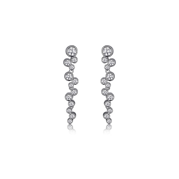 ELLE "Bubble" Sterling Silver Cubic Zirconia Linear Bubble Drop Post Earrings - Silver