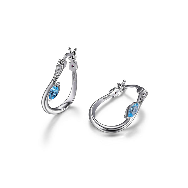 ELLE "Moon Shadow" Sterling Silver Blue Topaz and Cubic Zirconia Hoop Earrings - Silver