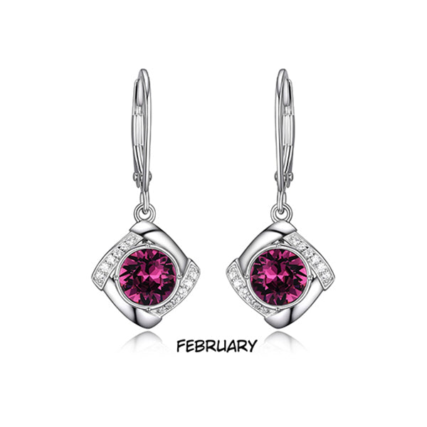 ELLE FEB "Birthstone" (Amethyst) and Signity Cubic Zirconia with Lever Back Earrings