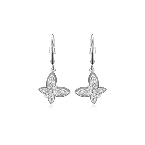 ELLE "Scintillation" Sterling Silver Cubic Zirconia Butterfly Dangle Earrings - Silver