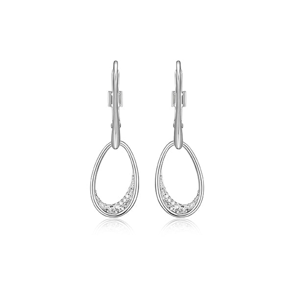 ELLE "Lake Mirror" Sterling Silver Oviform Pave Cubic Zirconia Dangle Earrings - Silver