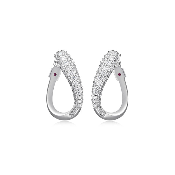 ELLE "Caramel" Pave Cubic Zirconia Twisted Oval Hoop Earrings - Silver