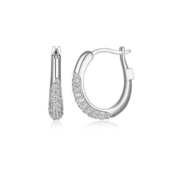 ELLE "Caramel" Pave Cubic Zirconia 17x15mm Oval Hoop Earrings - Silver