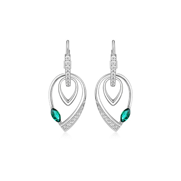 ELLE "Swing" Emerald and Pave Cubic Zirconia Double Pear Shape Dangle Earrings - Silver