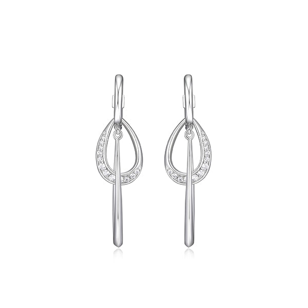 ELLE "Swing" Interlocking Marquise and Pear Link Pave Cubic Zirconia Hoop Earrings - Silver