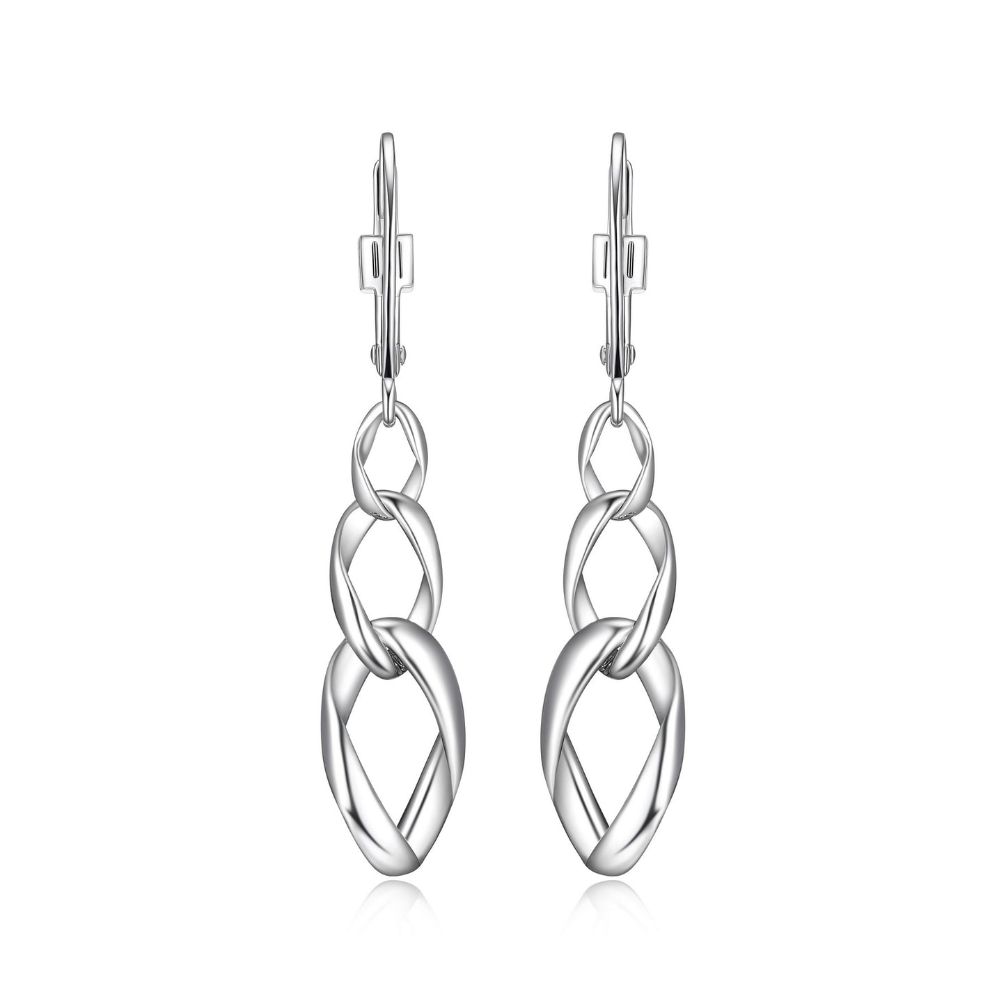 ELLE "Ovation" High Polish Multi-Link Dangle Earrings - Silver
