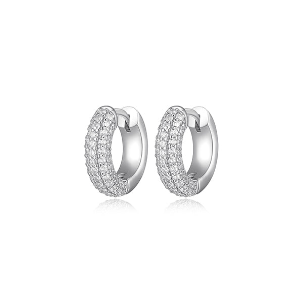 ELLE "Stardust" 15mm Hoop Earrings with 5-Row Clear Cubic Zirconia - Silver