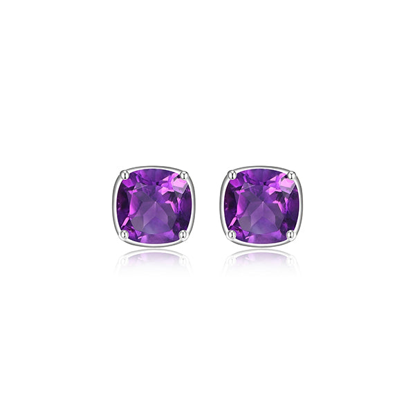 ELLE "Marble" Amethyst Cushion Cut Stud Earrings - Purple
