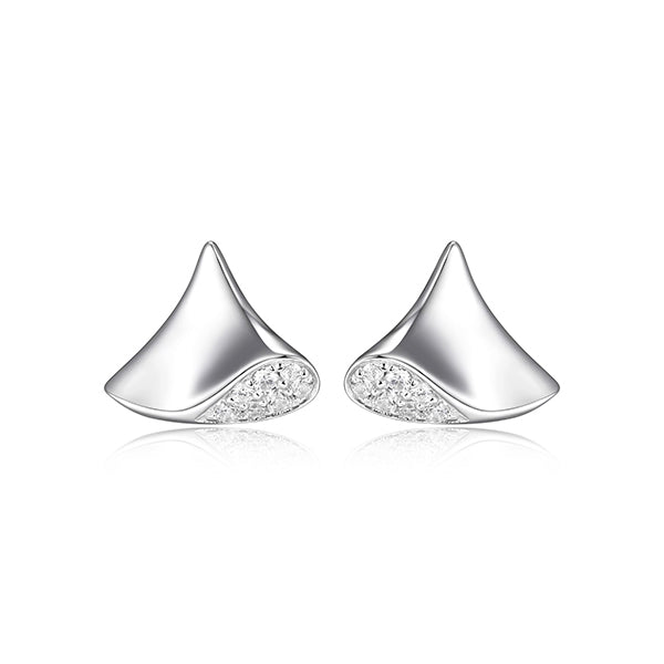 ELLE "Flamenco" Single Triangular with Cubic Zirconia Stud Earrings - Silver