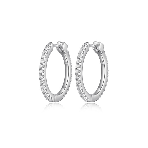 ELLE "Stardust" 20mm Hoop Earrings with Clear Cubic Zirconia - Silver