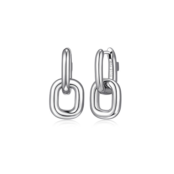 ELLE "Simpatico" 15x11mm 2 in 1 Hoop with Removable Rectangle Link Earrings - Silver