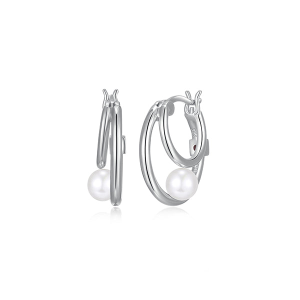 ELLE "Simpatico" Double Layer Hoop with Pearl Earrings - Silver