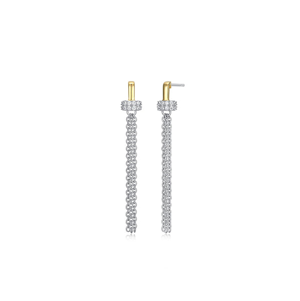 Charles Garnier Sterling Silver "New Mesh" Tassel Drop & CZ Stud Earrings - Silver and Gold
