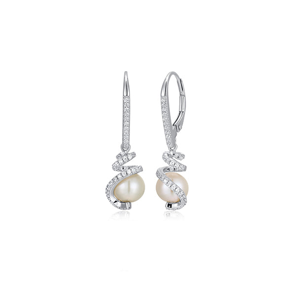 Charles Garnier Sterling Silver "New Mesh" Genuine Pearl & CZ Lever Back Drop Earrings - Silver