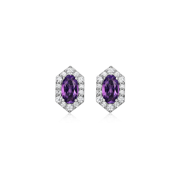 Charles Garnier Sterling Silver "Prism" Genuine Amethyst & CZ Stud Earrings - Silver