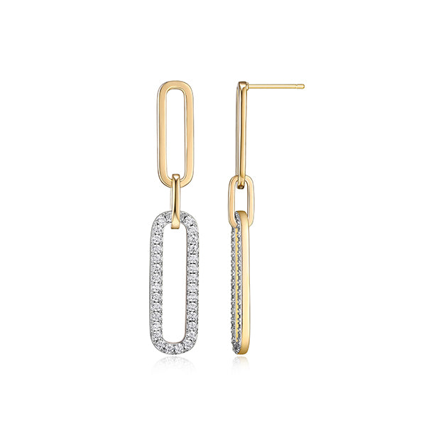 Charles Garnier Sterling Silver "Paperclip" Link with Diamondlite CZ Stud Earrings - Gold