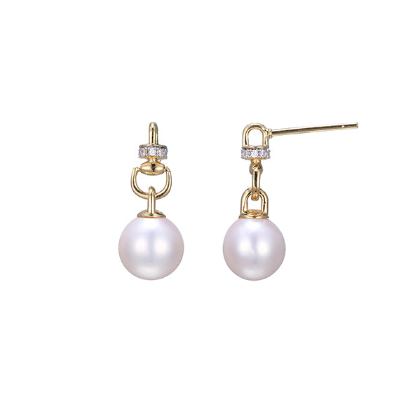Charles Garnier Sterling Silver "Venus" Genuine White Pearl With CZ Drop Stud Earrings -Silver and Gold