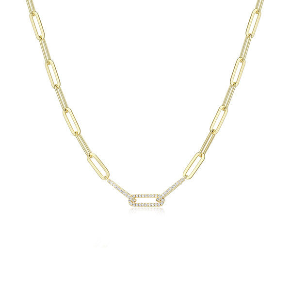 Diamondlite Paperclip Link Chain with Pave Cubic Zirconia Accents - Gold