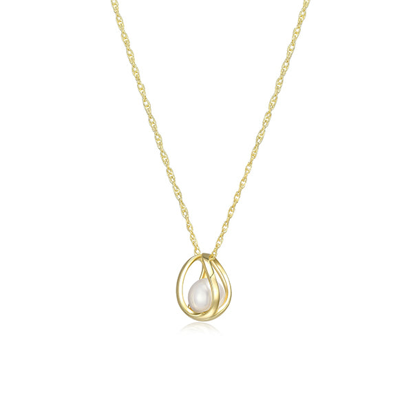 ELLE "Luna" Sterling Silver White Pearl and Cage Necklace - Gold