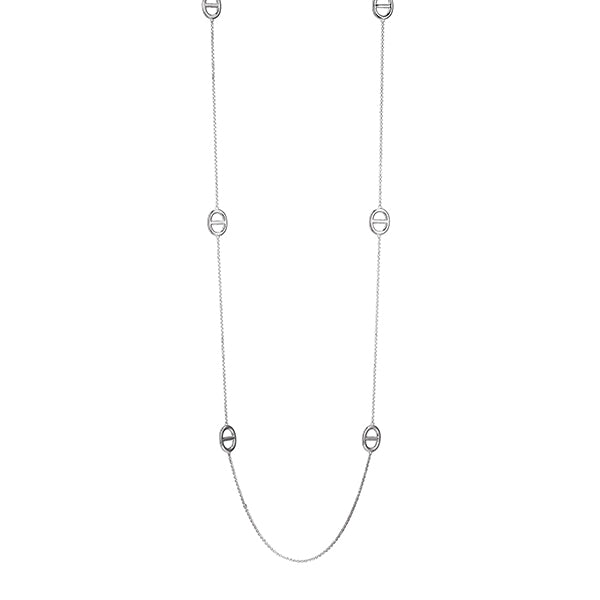 Charles Garnier Sterling Silver "MARINER LINK" Pave Marine Long Station Necklace - Silver