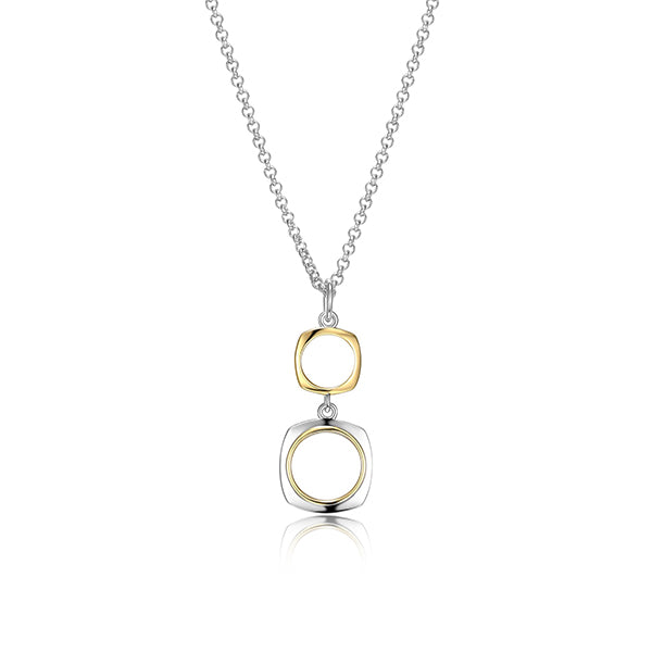 ELLE "Aureole" Sterling Silver 2-Tone Open Square Link Necklace - Silver and Gold