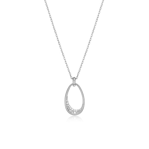 ELLE "Lake Mirror" Sterling Silver Oviform Cubic Zirconia Necklace - Silver