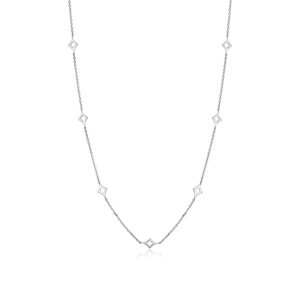 ELLE "Stellar" Sterling Silver Rhodium Plated Rhombus Station Long Necklace - Silver