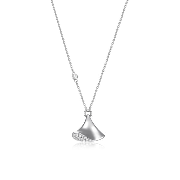 ELLE "Flamenco" Single Triangular Dangle with Cubic Zirconia Necklace - Silver