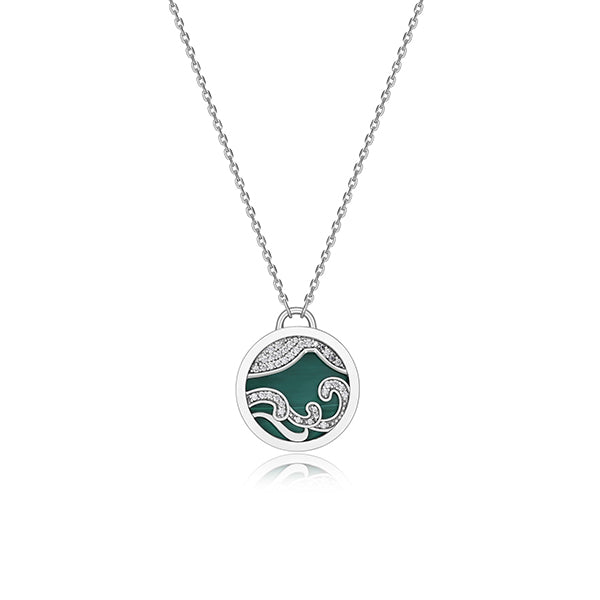ELLE "Protect Earth" Malachite and Pave Cubic Zirconia Mountain Motif Necklace - Green