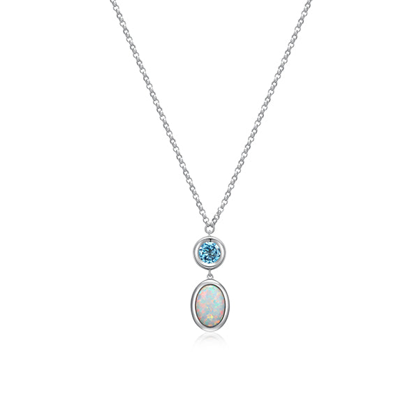 ELLE "Mirage" Topaz and Opal Bezel Set Necklace - Silver