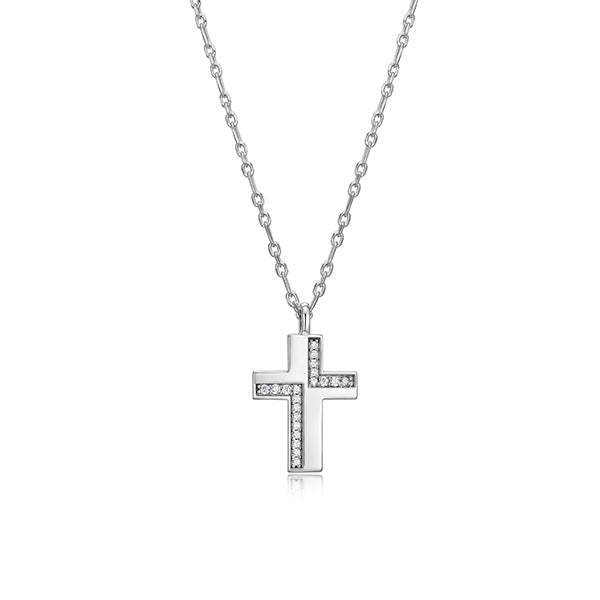 ELLE "Motif" Cross with Cubic Zirconia Necklace - Silver