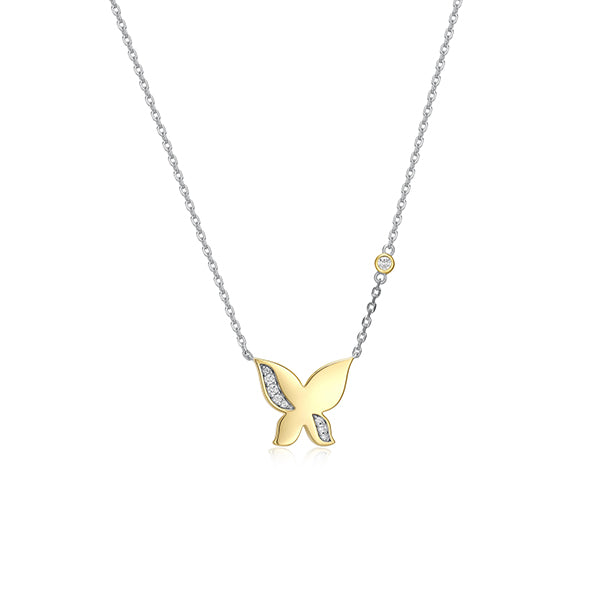 ELLE "Motif" Butterfly with Cubic Zirconia Necklace - Silver and Gold