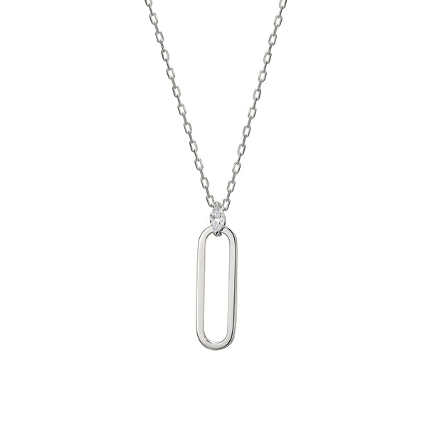 ELLE "Parallel" Open Oblong with Marquise Cubic Zirconia Necklace - Silver
