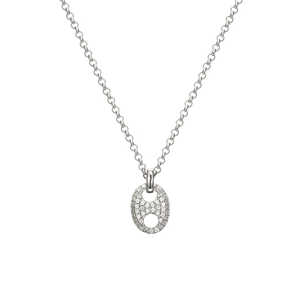 ELLE "Espion" Sterling Silver with Pave Cubic Zirconia Necklace - Silver