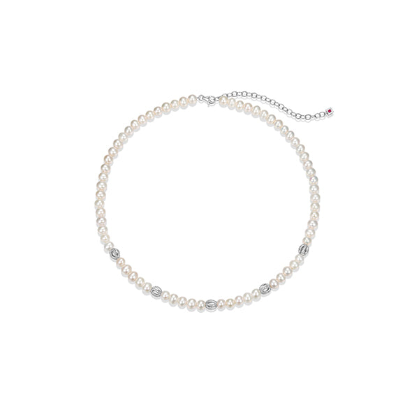 ELLE "Luna" Sterling Silver White Pearl and Cubic Zirconia Cage Necklace - Silver